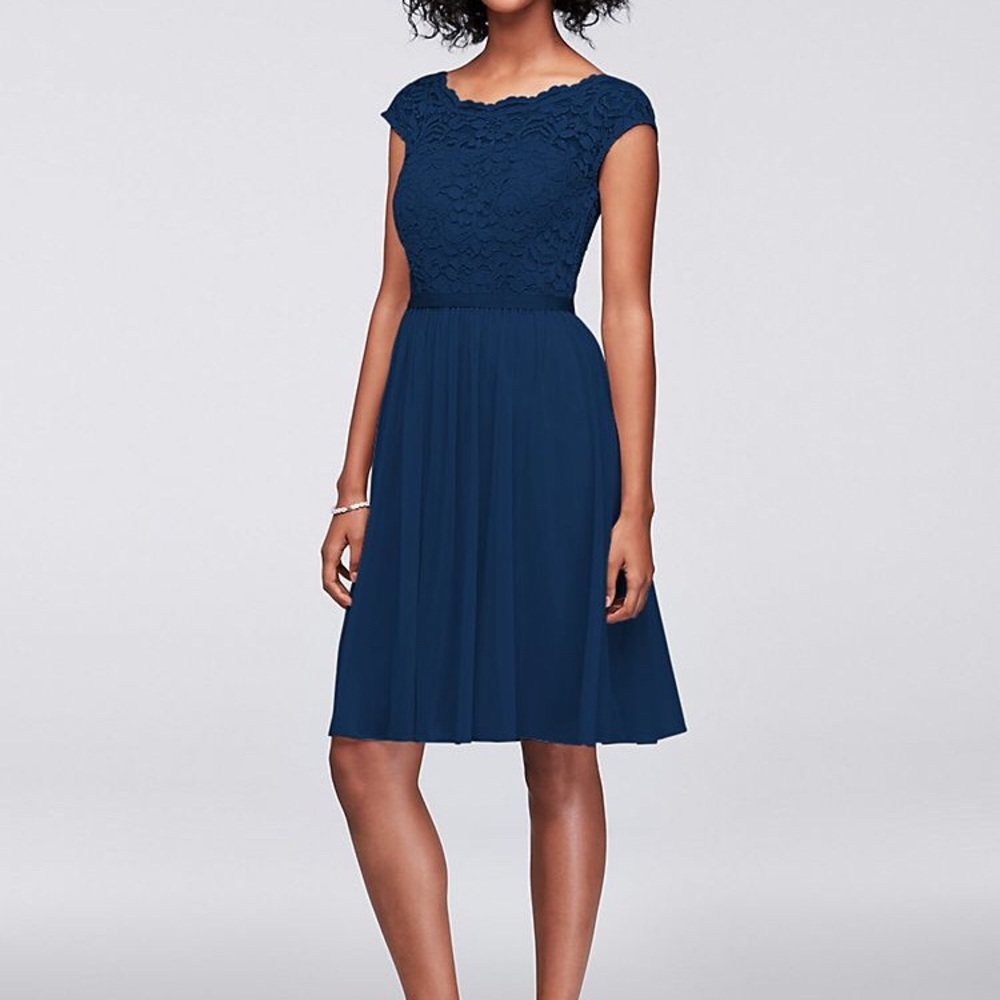 Navy lace fit and flare dress